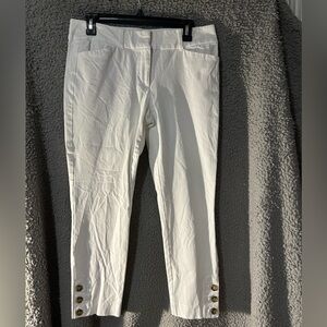 LOFT White Cropped Pants with Button Detail
